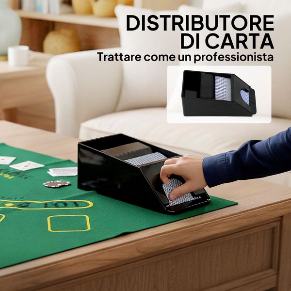 Set poker con 300 fiches, mescolatore e distributore carte, tappetino, 5 dadi, pulsante dealer e valigetta - 