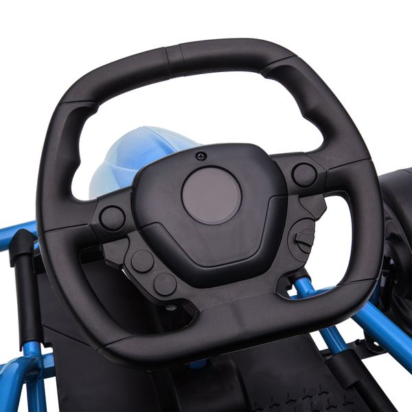 Go-kart elettrico per bambini 8-12 anni con schienale alto e cintura di sicurezza, 115x77x54 cm, blu e nero - 