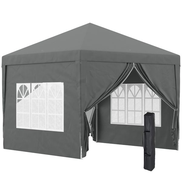 Gazebo da esterno 3x3 m pieghevole con 4 pannelli laterali, in acciaio e tessuto oxford grigio - 