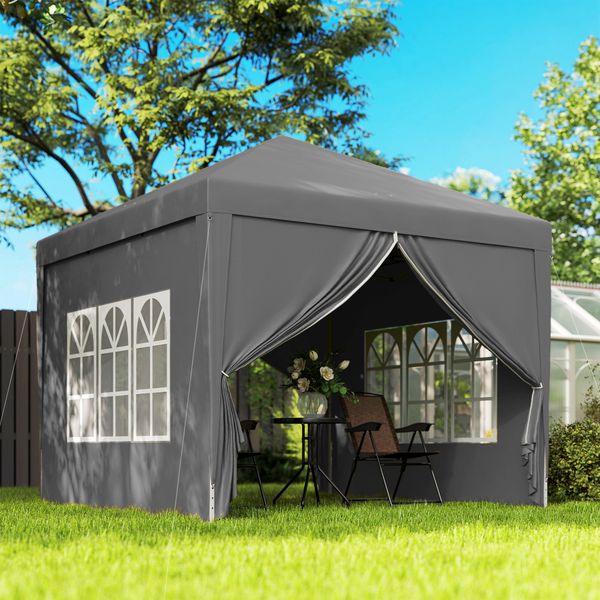Gazebo da esterno 3x3 m pieghevole con 4 pannelli laterali, in acciaio e tessuto oxford grigio - 