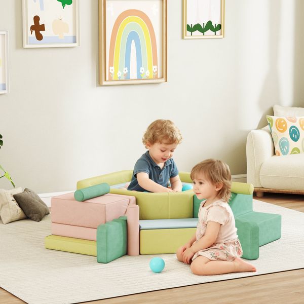 Set 15 blocchi di costruzioni morbide modulabili per bambini con 200 palline per uso interno, multicolore - 
