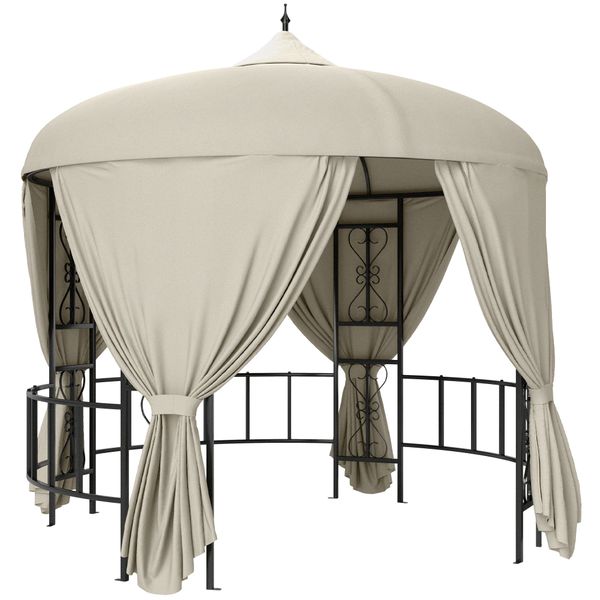 Gazebo da giardino rotondo ø3m con tende e prese d'aria in metallo e poliestere, beige - 