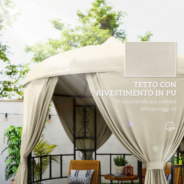 Gazebo da giardino rotondo ø3m con tende e prese d'aria in metallo e poliestere, beige - 