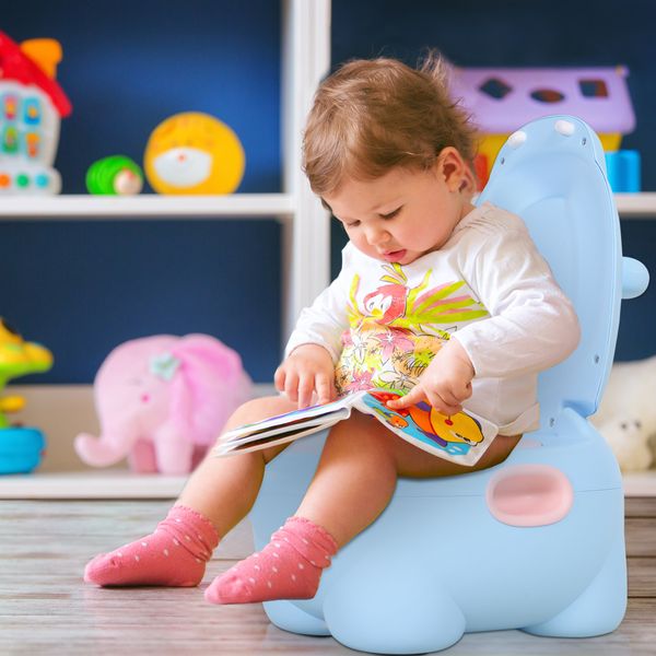 Vasino per bambini 6 mesi-48 mesi antiscivolo ippopotamo blu (40x30x23cm) - 