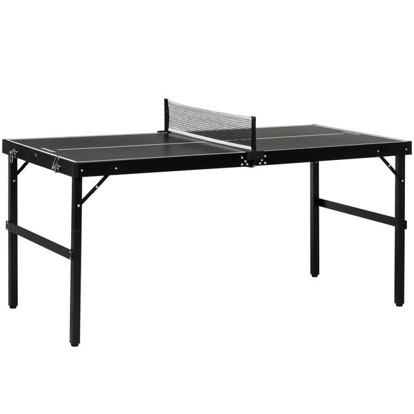 Tavolo ping pong pieghevole con maniglia da trasporto, in alluminio e legno, 152x76x72 cm, nero - 
