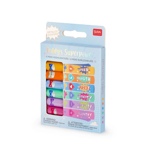 Set di 6 mini evidenziatori - teddy's superpower - extraordinary stationery - LEGAMI