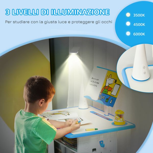 Banco scuola con sedia ad altezza regolabile e luce per bambini 6-12 anni, acciaio e mdf, grigio - 