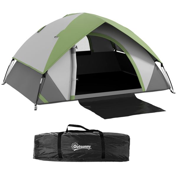 Tenda da campeggio 2 posti con finestra a rete, in poliestere, fibra di vetro e pe, 210x150x110 cm, grigio e verde - 