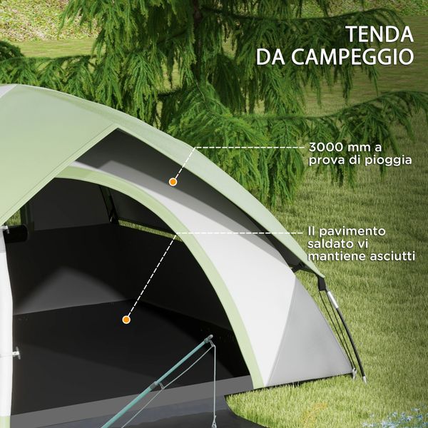 Tenda da campeggio 2 posti con finestra a rete, in poliestere, fibra di vetro e pe, 210x150x110 cm, grigio e verde - 