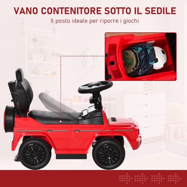 Macchina a spinta per bambini 12-36 mesi con licenza mercedes, tettuccio e maniglia, 85.5x40.5x95 cm, rosso - 