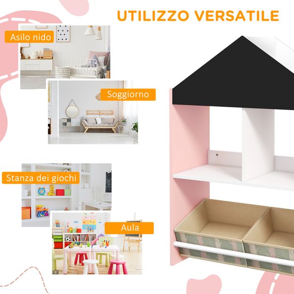 Scaffale portagiochi per bambini con ripiani e cassetti rimovibili, rosa - 