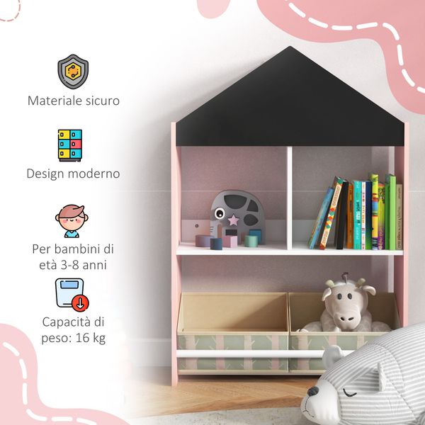 Scaffale portagiochi per bambini con ripiani e cassetti rimovibili, rosa - 