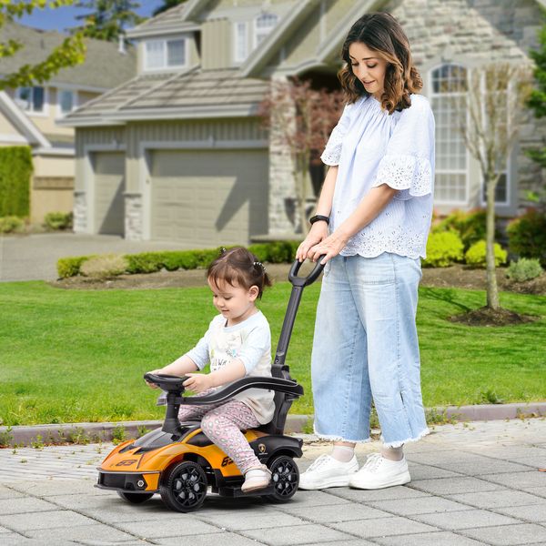 Macchinina per bambini 2 in 1 con maniglione e barriera di sicurezza, 86.5x40x89.5 cm, arancione e nero - 
