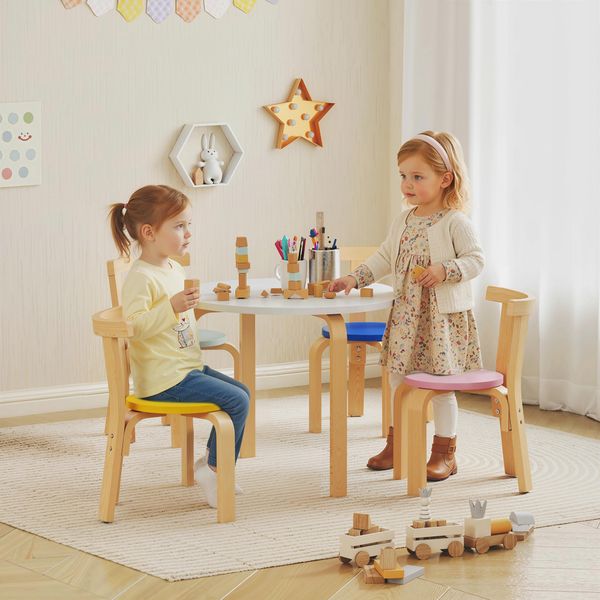 Set tavolo e sedie per bambini 3-8 anni 5 pz con bordi arrotondati in legno multicolore - 