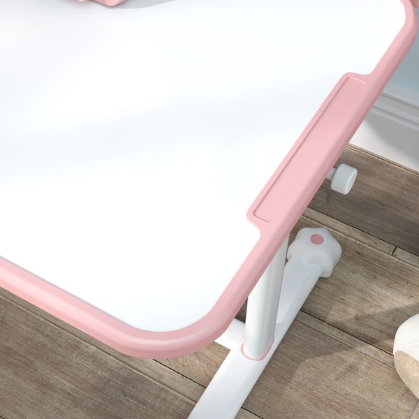 Set scrivania e sedia per bambini regolabili, banco scuola con piano inclinabile, cassetto, scaffale, rosa - 