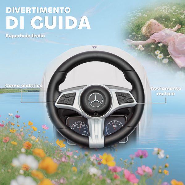 Macchina cavalcabile per bambini 1-3 anni convertibile in passeggino con licenza mercedes, 91x40x83 cm, bianco - 