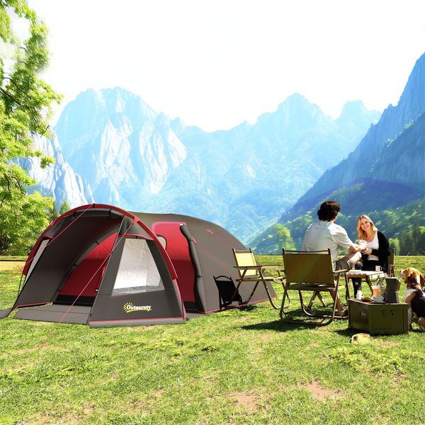 Tenda da campeggio da 2-4 persone con stanze separate, impermeabile con doppie porte, grigio - 