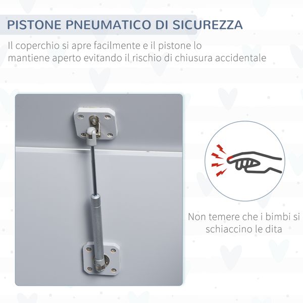 Cassapanca portagiochi in legno, panca contenitore per cameretta coperchio con pistone pneumatico, 60x40x48cm, grigio - 