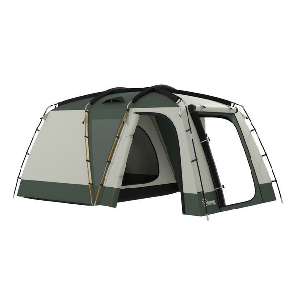 Tenda da campeggio 4 posti impermeabile con zona notte e zona giorno, in poliestere, 460x300x200 cm, verde - 