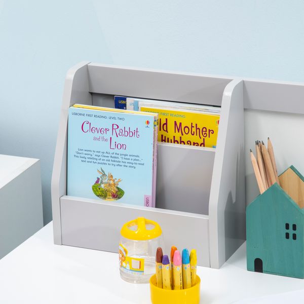 Set tavolo e sedie per bambini 5+ anni in legno con banco scuola e sedia bianco e grigio - 