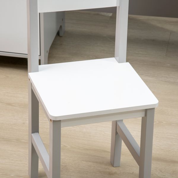 Set tavolo e sedie per bambini 5+ anni in legno con banco scuola e sedia bianco e grigio - 