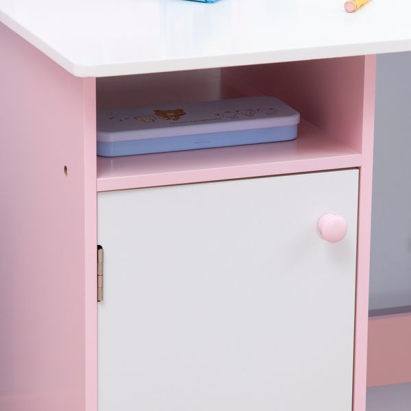 Set tavolo e sedie per bambini 5+ anni in legno con banco scuola e sedia bianco e rosa - 
