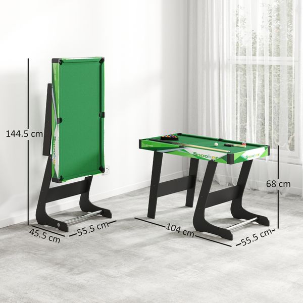 Tavolo da biliardo pieghevole con stecche, palle e triangolo per adulti e bambini da 12 anni, 104x55.5x68 cm - 