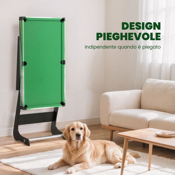 Tavolo da biliardo pieghevole con stecche, palle e triangolo per adulti e bambini da 12 anni, 104x55.5x68 cm - 