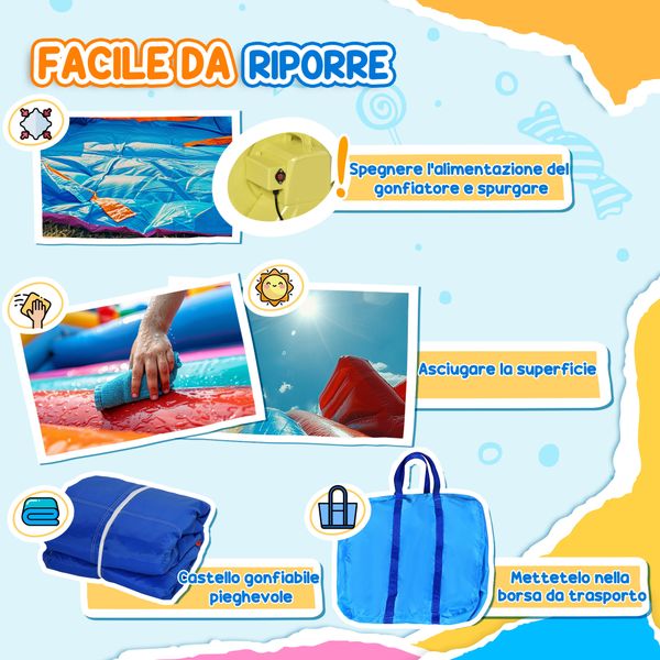 Castello gonfiabile gigante e rimbalzante per bambini 3-8 anni con scivolo, piscina e gonfiatore 3.6x1.75x1.8m - 