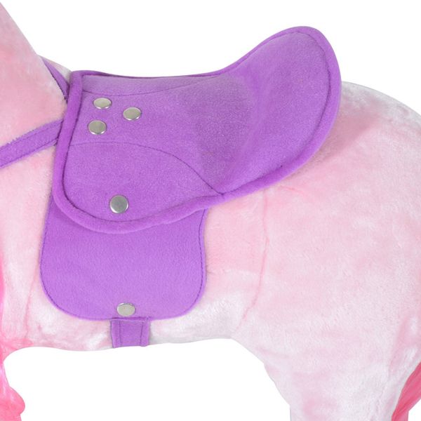 Cavallo a dondolo per bambini 2+ anni con 4 rotelle, suoni realistici e poggiapiedi, 65x28x75 cm, rosa - 