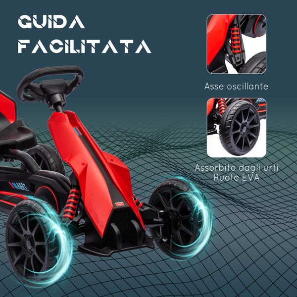 Go kart a pedali per bambini 3-8 anni con sedile regolabile e ruote in eva, 100x58x58.5 cm, rosso nero - 