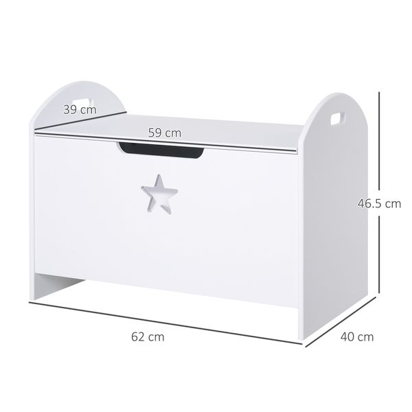 Baule contenitore portagiochi per bambini (62x40x46.5cm) in legno bianco con cerniere di sicurezza - 