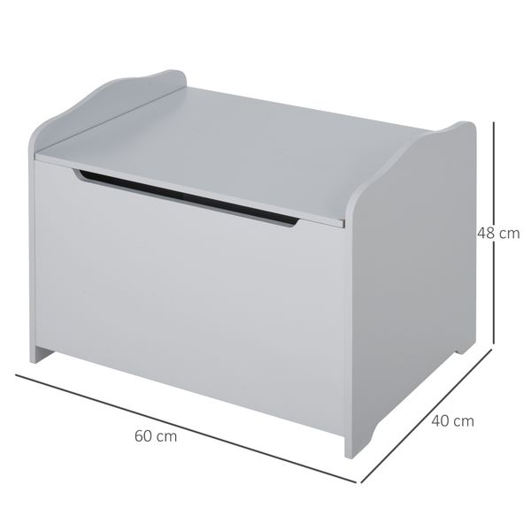 Cassapanca portagiochi in legno, panca contenitore per cameretta coperchio con pistone pneumatico, 60x40x48cm, grigio - 