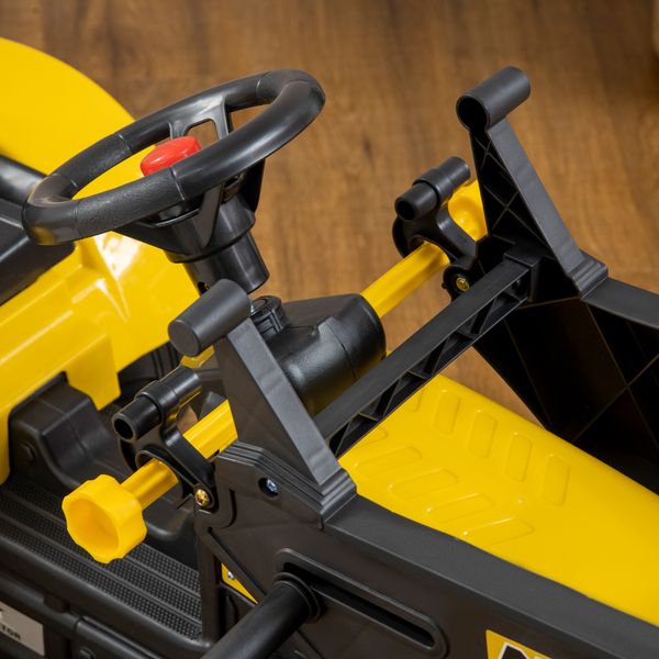 Escavatore a pedali per bambini da 3 anni con ruspa frontale, rimorchio e 6 ruote, giallo - 