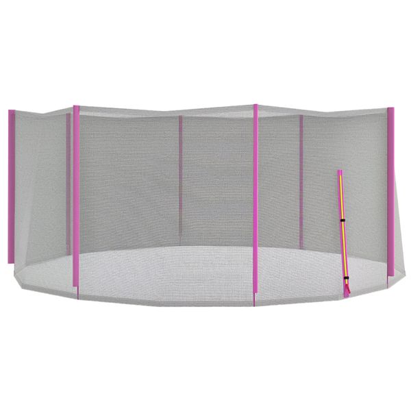 Rete di protezione per trampolini a 8 pali con ingresso con cerniera, in pe, ø366x180 cm, nero e rosa - 