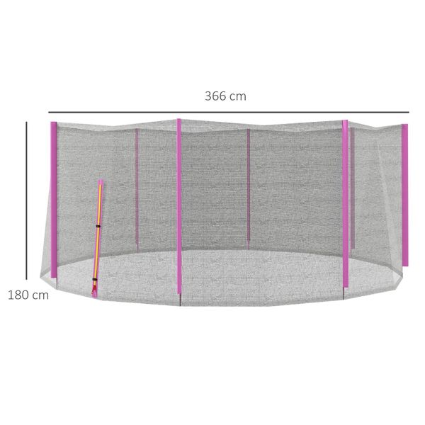 Rete di protezione per trampolini a 8 pali con ingresso con cerniera, in pe, ø366x180 cm, nero e rosa - 