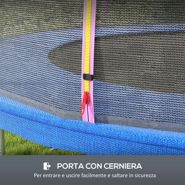 Rete di protezione per trampolini a 8 pali con ingresso con cerniera, in pe, ø366x180 cm, nero e rosa - 