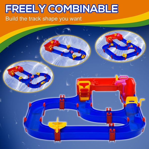 Playset acquatico 53 pezzi con acqua e sabbia, percorso acquatico per bambini 3-6 anni con accessori e parti componibili, in pp, 123x90x7cm - 