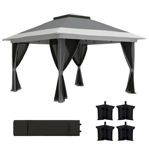 Gazebo pieghevole 3.6x3.6 m con pareti, altezza regolabile e protezione upf50+, borsa con ruote, grigio - 