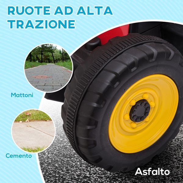 Trattore elettrico per bambini 3-6 anni con rimorchio rimovibile, batteria 12v e telecomando, rosso - 