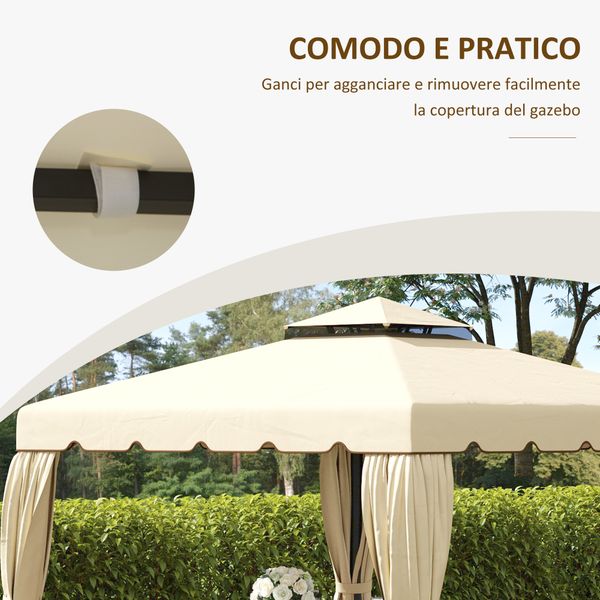 Tettuccio di ricambio per gazebo da giardino 3x3m con tetto a 2 livelli in poliestere beige - 