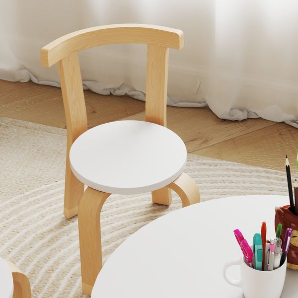 Set tavolo e sedie per bambini 3-8 anni 5 pz con bordi arrotondati in legno bianco - 