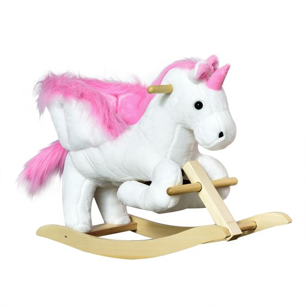 Cavallo a dondolo unicorno con musica in metallo e legno 65x32x55cm - 