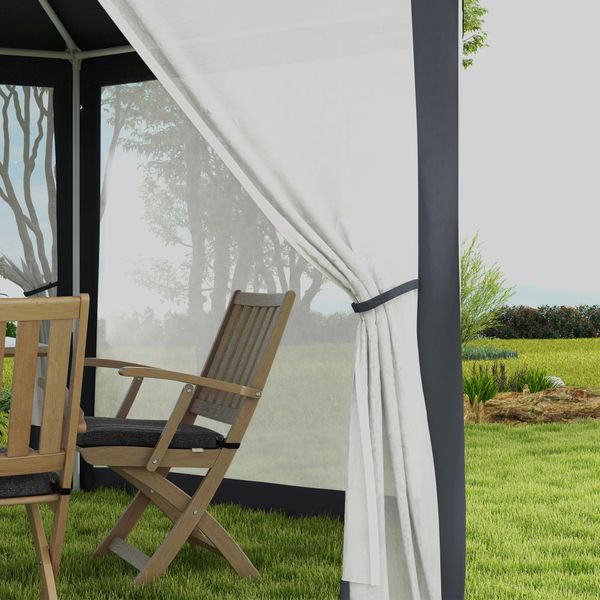 Gazebo da giardino esagonale con doppio ingresso, in metallo e poliestere, 3.94x3.94x2.5 m, grigio - 