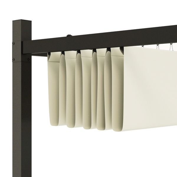 Gazebo pergola 3x3 m con tettuccio retrattile, 8 viti e 8 picchetti, in poliestere 180g e metallo, bianco crema - 