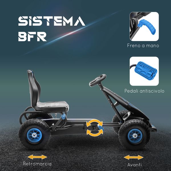 Go kart a pedali per bambini da 5-12 anni con sedile regolabile e ruote in gonfiabili, blu - 