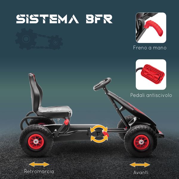 Go kart a pedali per bambini da 5-12 anni con sedile regolabile e ruote in gonfiabili, rosso - 