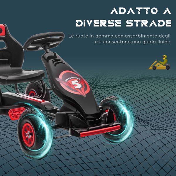 Go kart a pedali per bambini da 5-12 anni con sedile regolabile e ruote in gonfiabili, rosso - 