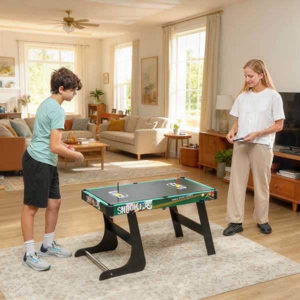 Tavolo da gioco 6 in 1 con calcio balilla, biliardo, air hockey, ping pong, anelli e hockey su prato, 118x104x71 cm - 