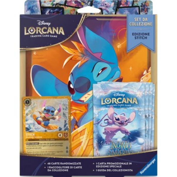 Lorcana incanto d'inverno set introduttivo da collezione - 4 booster + promo glimmer stitch + raccoglitore | - RAVENSBURGER, Disney, Disney Stitch, Lorcana